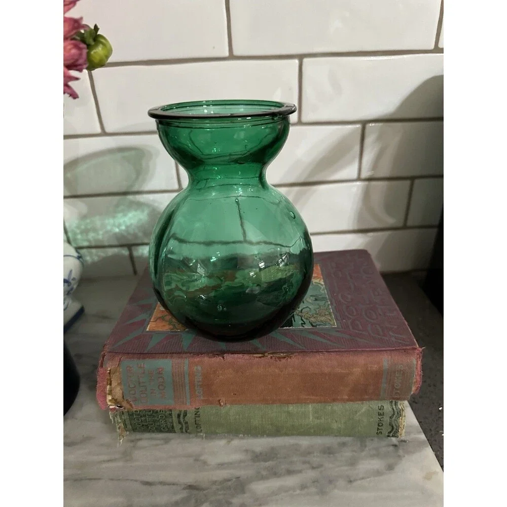 Antique Emerald Green Glass Hyacinth Bulb Forcing Vase Hand Blown